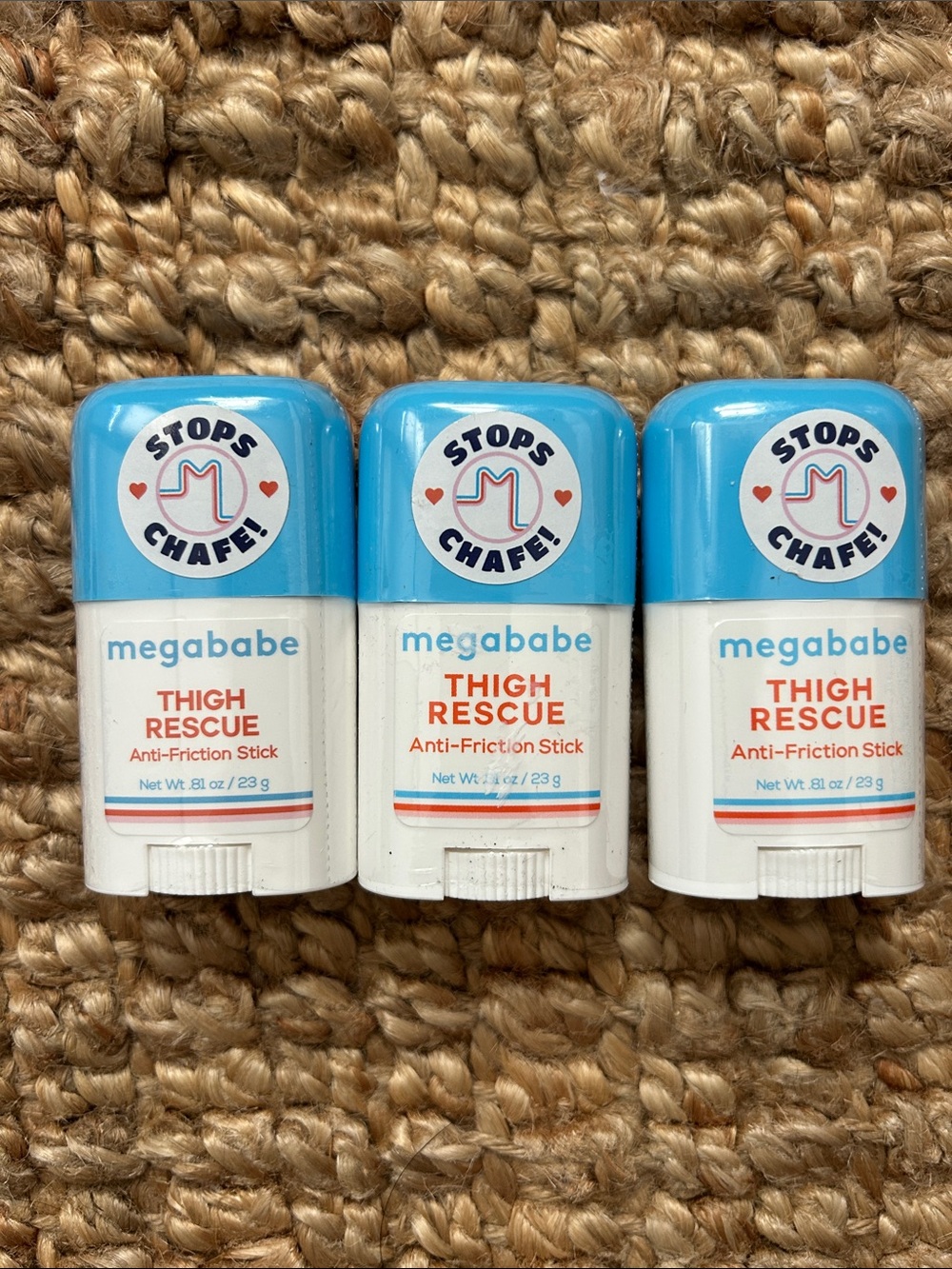 Megababe Thigh Rescue anti friction stick minis. Stops Chafe. Clean ingredients.
